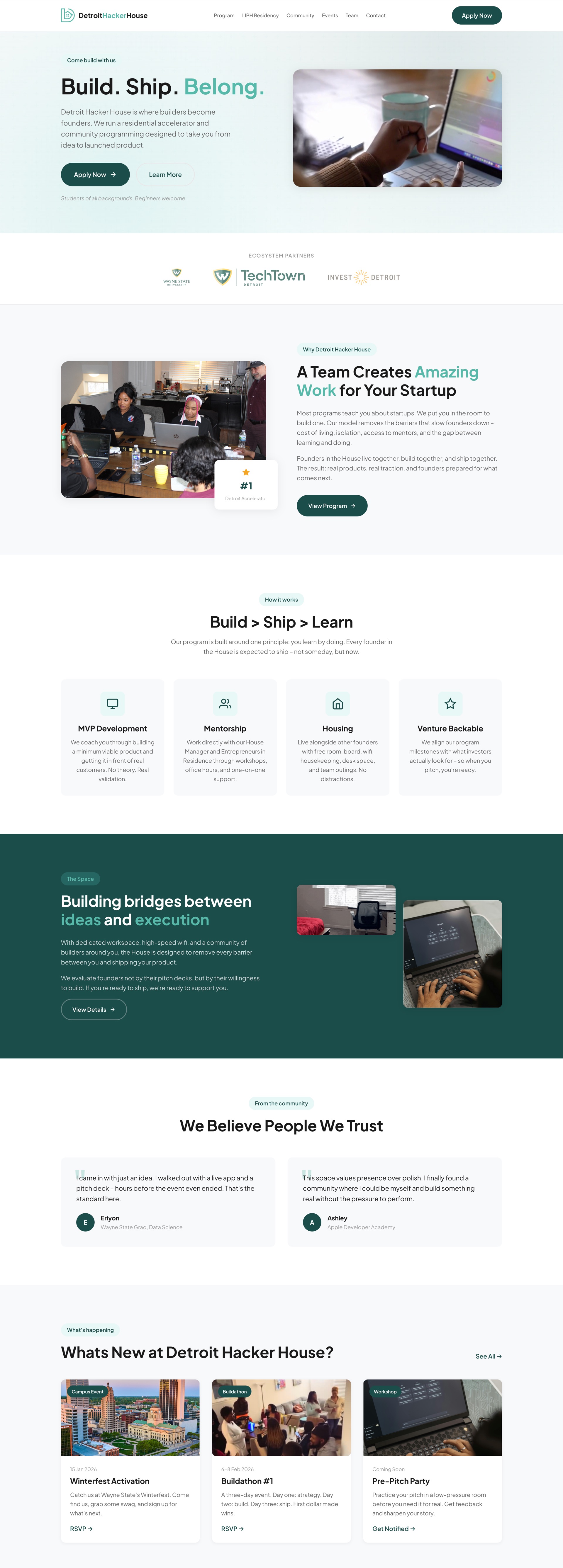 Detroit Hacker House redesigned homepage