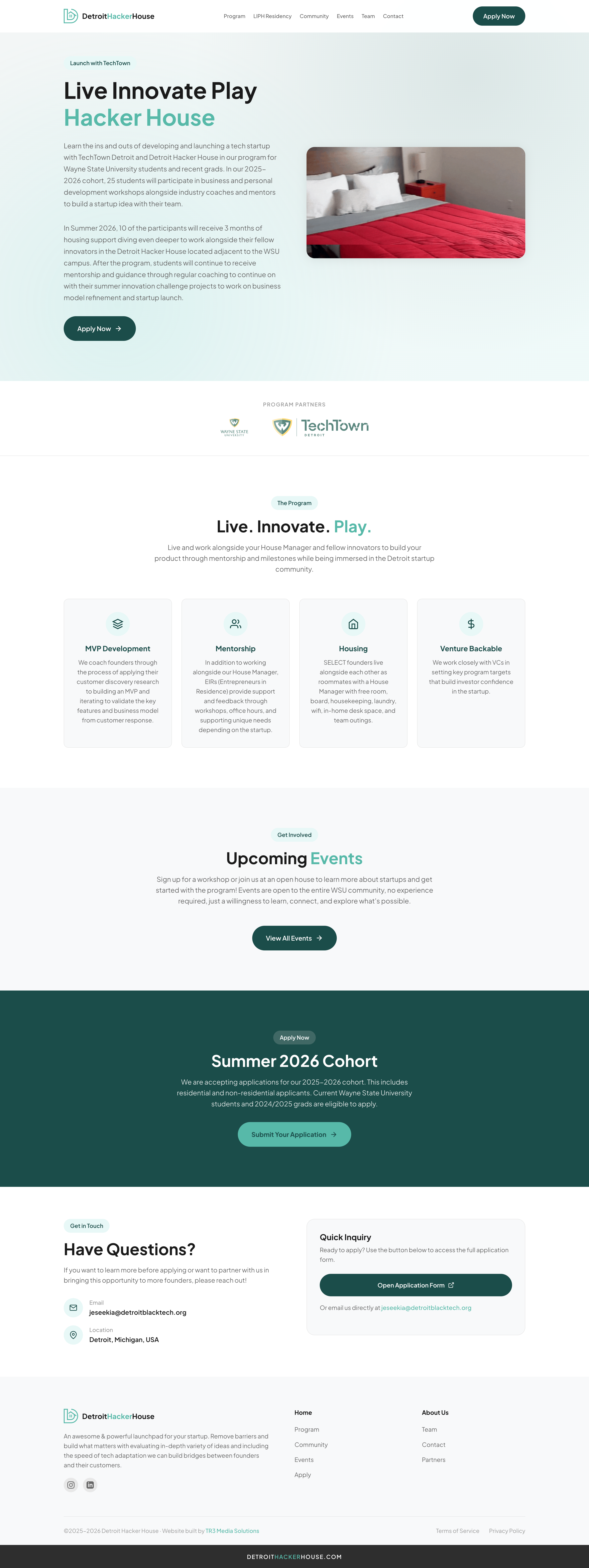 Detroit Hacker House Live Innovate Play program page